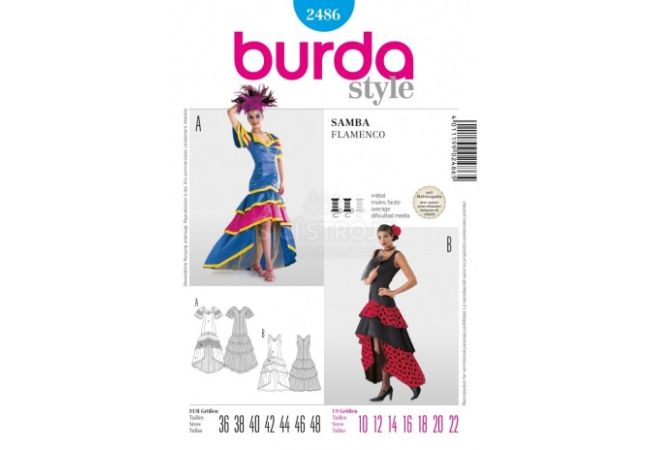Střih Burda 2486 - Tanečnice, flamenco, samba, Španělka