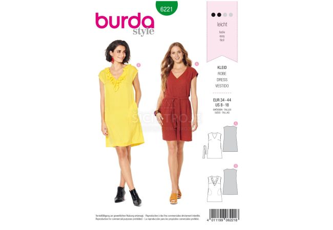 Střih Burda 6221 - Volné letní šaty, lněné šaty