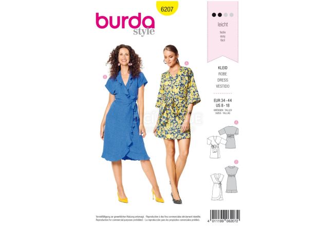 Střih Burda 6207 - Zavinovací šaty, letní šaty