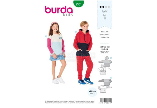 Střih Burda 9301 - Dětská mikina (2 varianty)