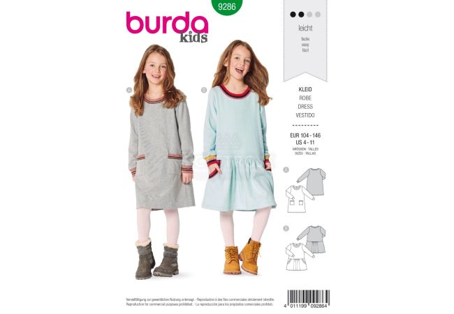 Střih Burda 9286 - Dětské mikinové šaty