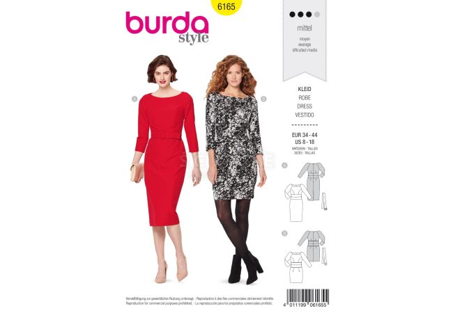 Střih Burda 6165 - Pouzdrové šaty