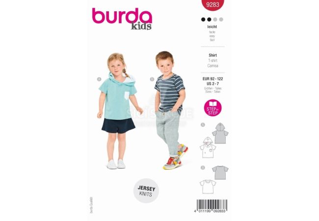 Střih Burda 9283 - Dětské tričko, tričko s kapucí