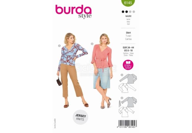 Střih Burda 6145 - Zavinovací tričko s dlouhým rukávem