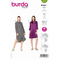 Střih Burda 6127 - Košilové šaty s vázačkou, šaty se stojáčkem