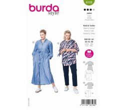 Střih Burda 6108 - Košilové šaty, košile bez límečku pro plnoštíhlé