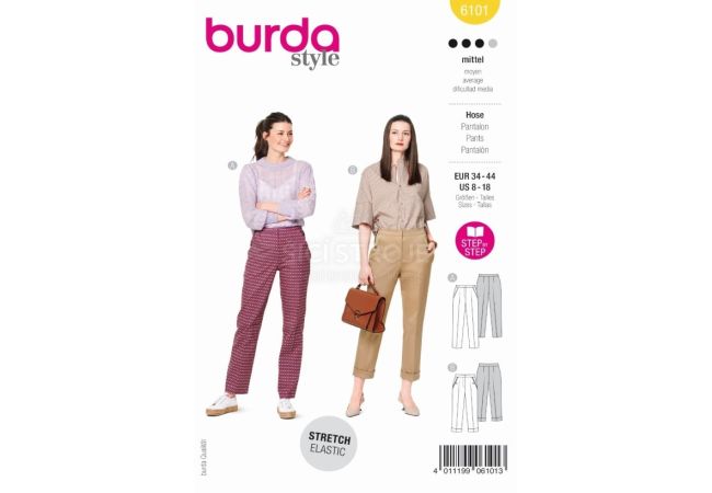 Střih Burda 6101 - Kalhoty s puky, 7/8 kalhoty