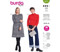 Střih Burda 5677 - Áčkové šaty s dlouhým rukávem, top se stojáčkem