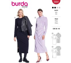 Střih Burda 5684 - Úzké rolákové šaty, midi šaty s asymetrickým řasením