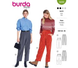 Střih Burda 5699 - Kalhoty se sklady, cargo kalhoty, kalhoty s vysokým pasem