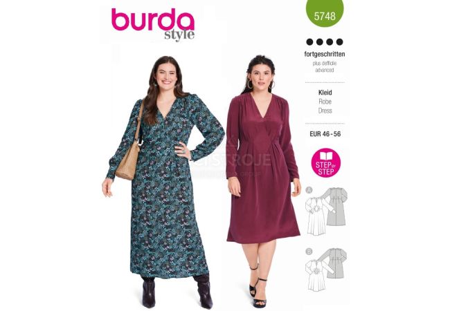 Střih Burda 5748 - Midi šaty s vsadkou