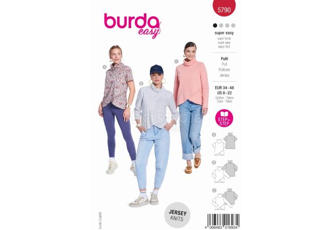 Střih Burda 5790 - Zavinovací rolák, mikina s rolákem