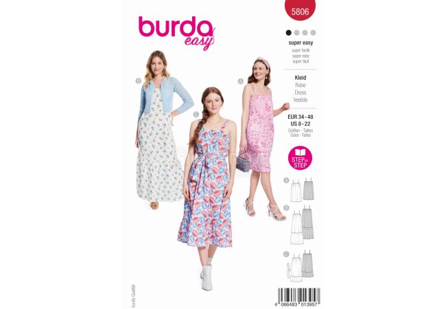 Střih Burda 5806 - Šaty na ramínka babydoll