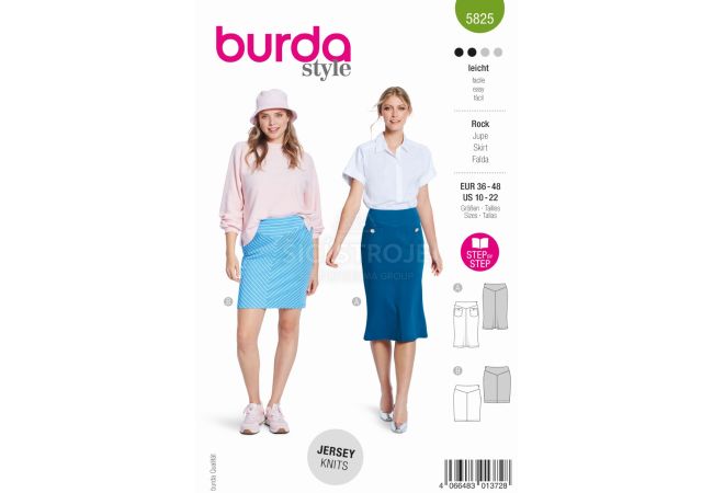 Střih Burda 5825 - Úzká sukně s tvarujícím pasem, mini sukně