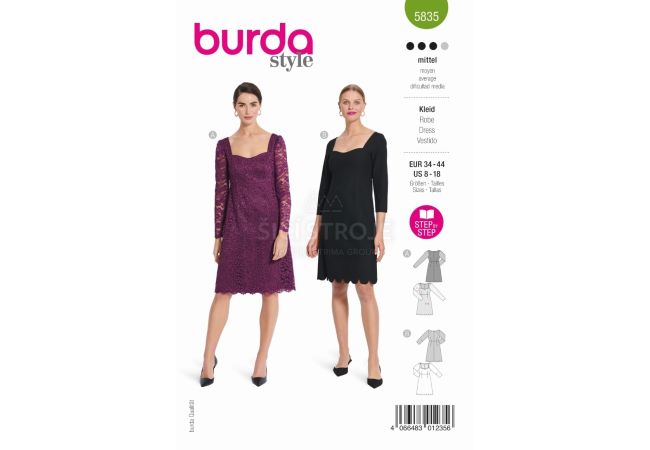 Střih Burda 5835 - Elegantní šaty, krajkové šaty