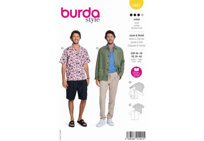 Střih Burda 5842 - Pánská košile, pánská svrchní košile, lněná košile