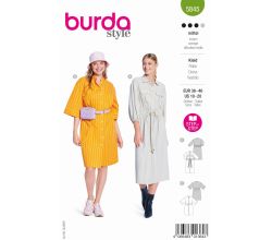 Střih Burda 5845 - Košilové šaty se stahováním v pase, propínací šaty
