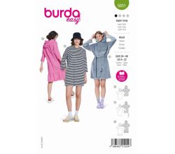 Střih Burda 5851 - Mikinové šaty s kapucí, tričkové šaty