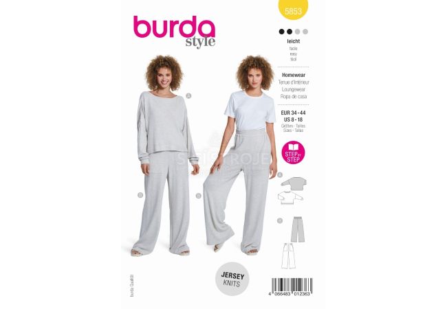 Střih Burda 5853 - Domácí oblečení, mikina, tepláky