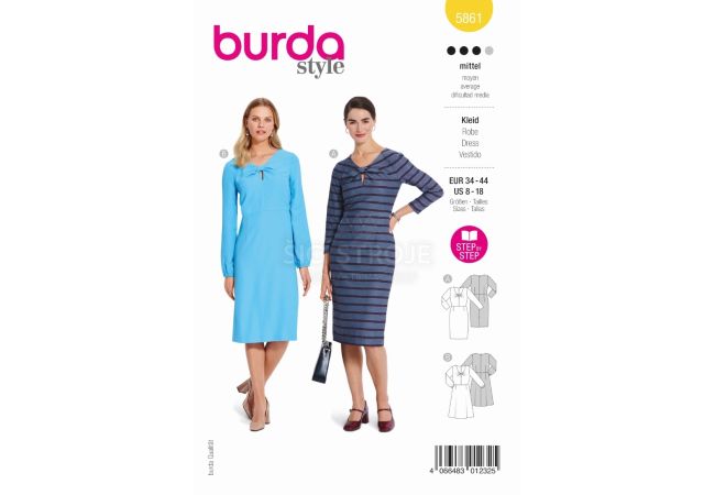 Střih Burda 5861 - Pouzdrové šaty, šaty s detailem mašle