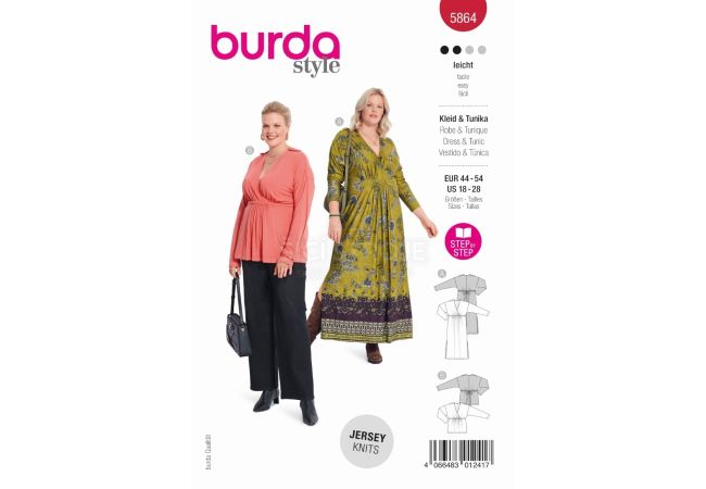Střih Burda 5864 - Zavinovací šaty, tunika