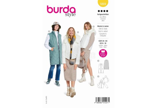 Střih Burda 5869 - Vesta, bunda s kapucí