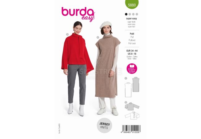 Střih Burda 5880 - Svetr s rolákem, svetrové šaty