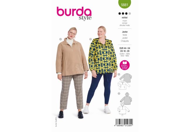 Střih Burda 5881 - Mikina se stojáčkem, bunda s kapucí