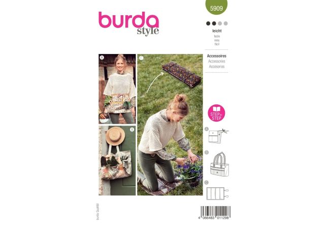 Střih Burda 5909 - Zahradnická zástěra, taška, zahradní podložka