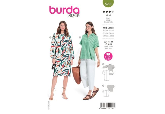 Střih Burda 5918 - Volné košilové šaty, košile