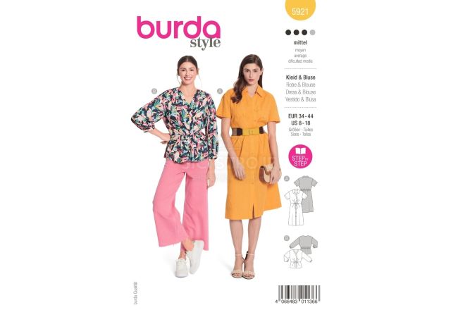 Střih Burda 5921 - Košilové šaty, halenka