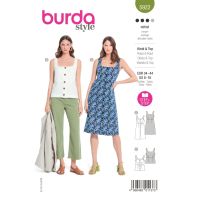 Střih Burda 5922 - Propínací šaty, áčkové šaty na ramínka, tílko