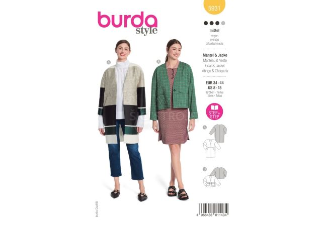 Střih Burda 5931 - Rovný kabát, sako, oversized