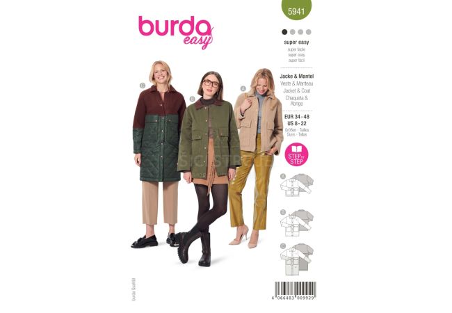 Střih Burda 5941 - Bunda, dlouhá bunda, manšestrová bunda