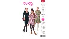 Střih Burda 5943 - Zavinovací šaty s gumou v pase, sametové šaty