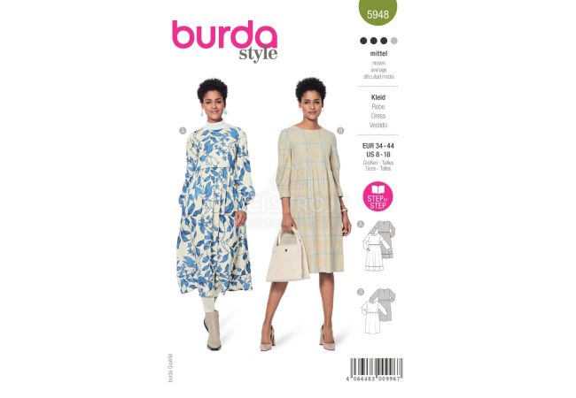 Střih Burda 5948 - Empírové šaty, midi šaty