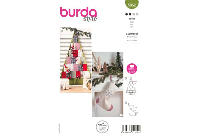 Střih Burda 5952 - Adventní kalendář "stromeček", mikulášská punčocha