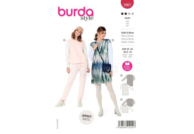 Střih Burda 5967 - Volné tričkové šaty, tričko s dlouhým rukávem