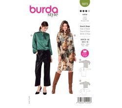 Střih Burda 5973 - Halenkové šaty se šálovým límcem, halenka