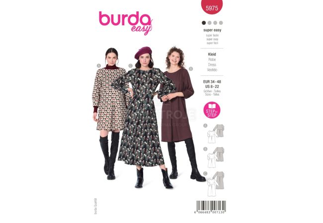 Střih Burda 5975 - Halenkové šaty, midi šaty