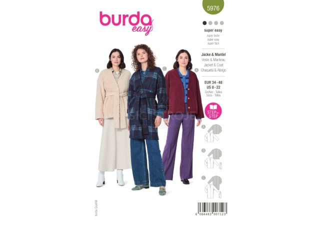 Střih Burda 5976 - Kabát s páskem, fleecový kabát