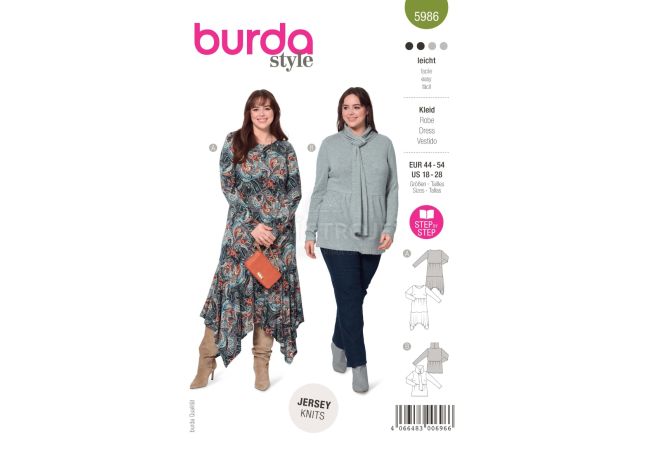 Střih Burda 5986 - Delší tričko s rolákem, tričkové šaty