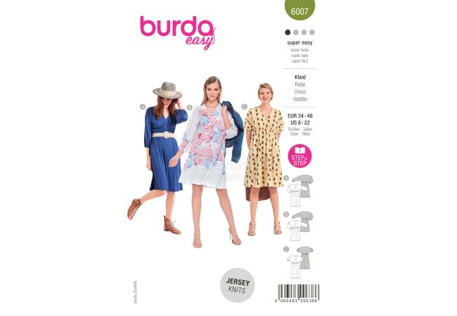 Střih Burda 6007 - Vzdušné šaty s gumičkou pod prsy