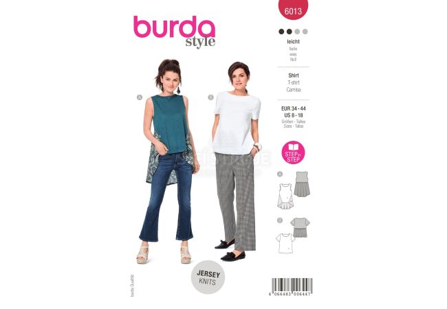 Střih Burda 6013 - Volné tričko, top s delším zadním dílem