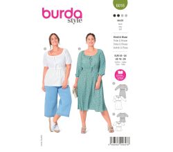 Střih Burda 6016 - Halenkové šaty s gumou v pase, halenka