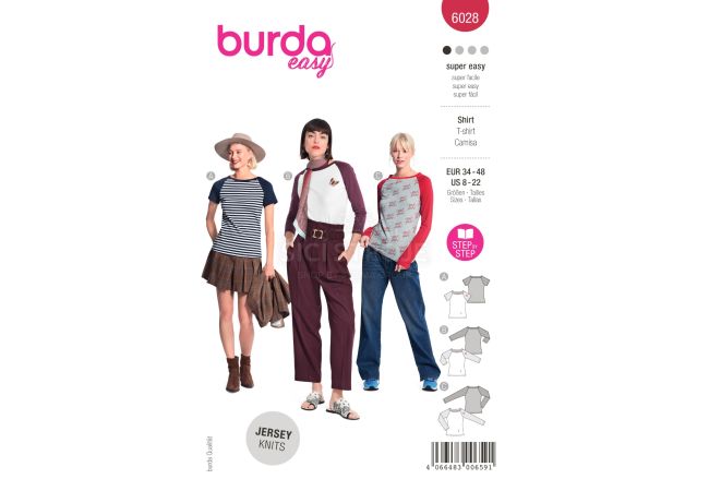 Střih Burda 6028 - Tričko s kontrastními rukávy