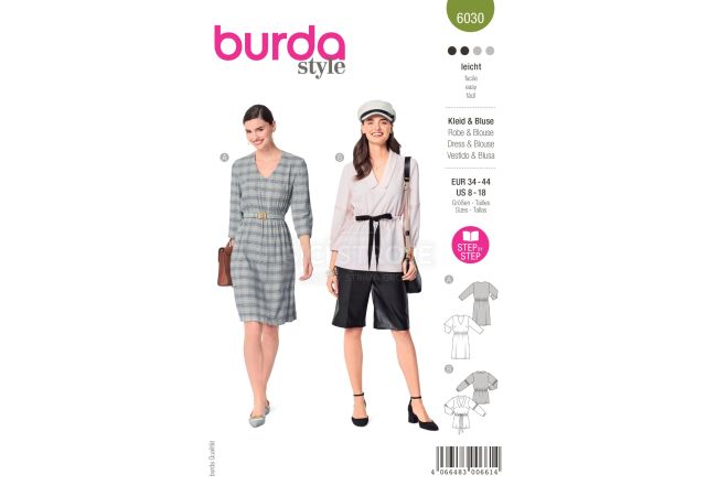Střih Burda 6030 - Šaty s gumou v pase, halenka