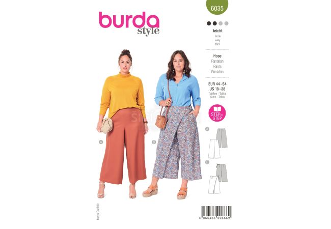 Střih Burda 6035 - Široké kalhoty, zavinovací kalhoty
