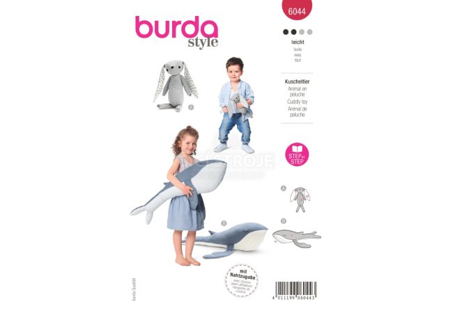 Střih Burda 6044 - Králíček, velryba, hračky, dekorace pro děti