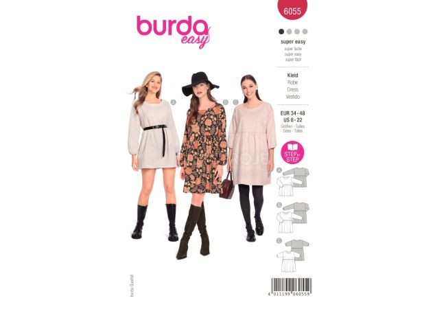 Střih Burda 6055 - Volné šaty, pohodlné šaty